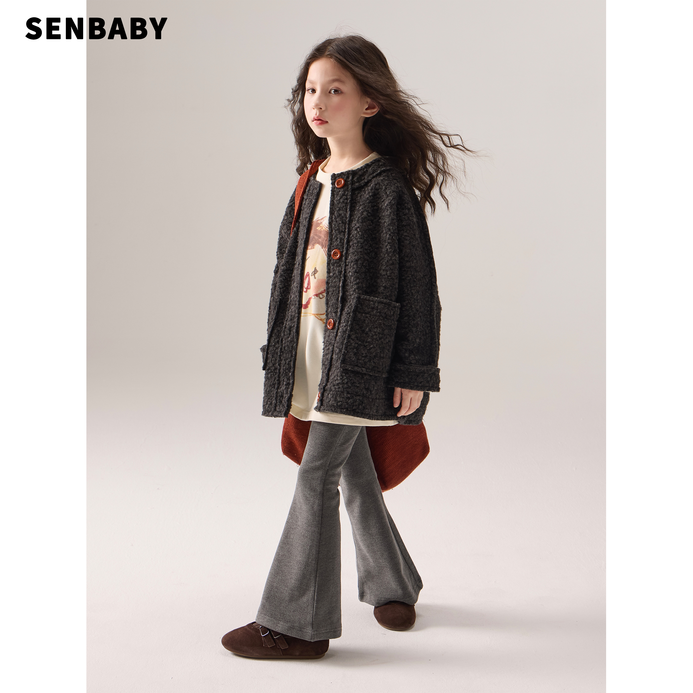 【现货】senbaby童装女童秋冬外套新款儿童洋气休闲瑞士卷卷毛外套