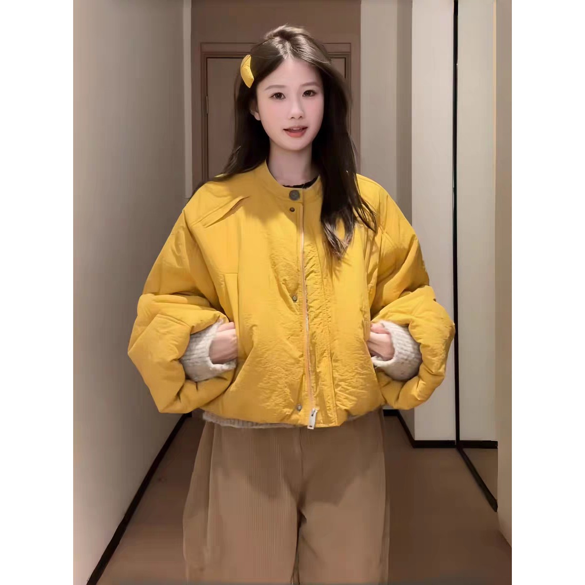 韩版立领服外套女2025冬季新款宽松百搭加厚保暖短款衣面包服