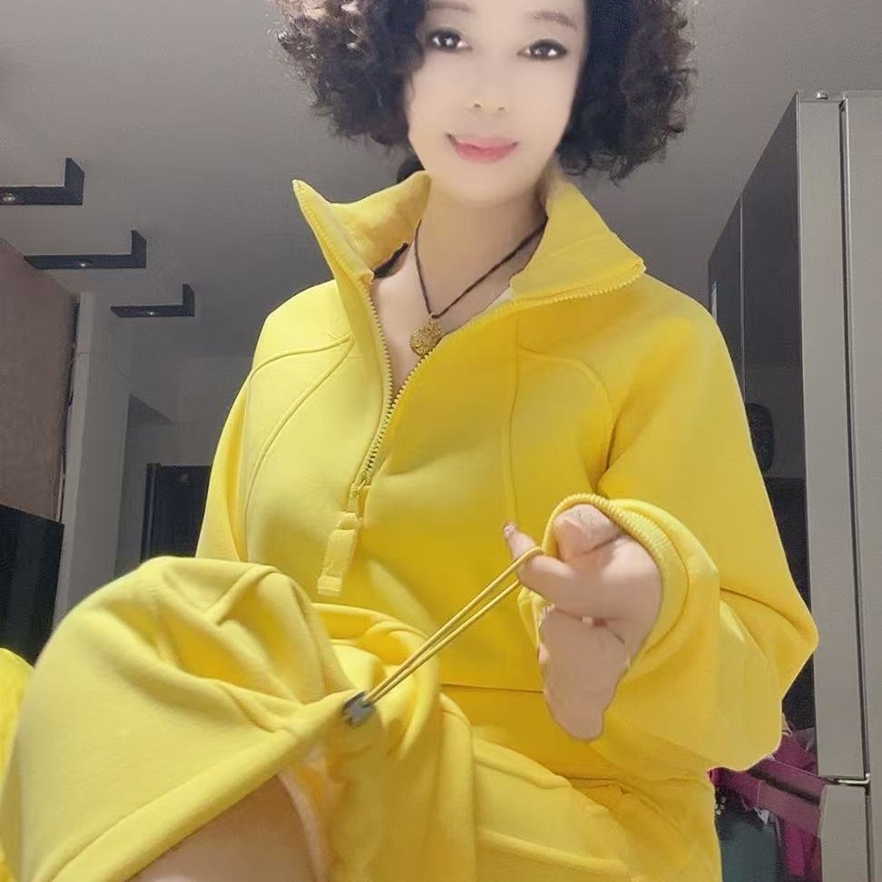 872款直筒裤半拉链加绒加厚套装