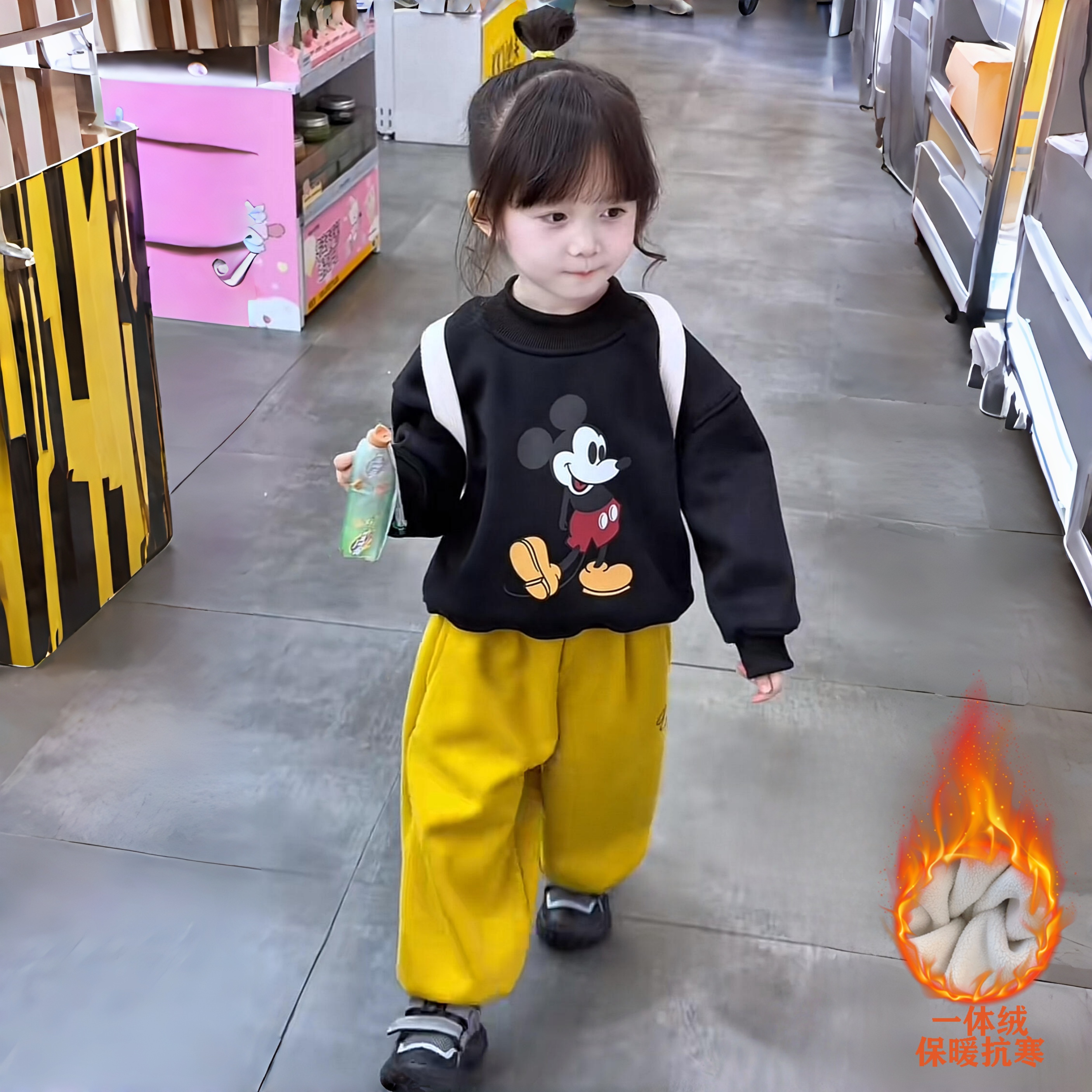 女童秋冬卡通动漫加绒套装宝宝米奇小狗保暖抗寒卫衣男童休闲卫裤