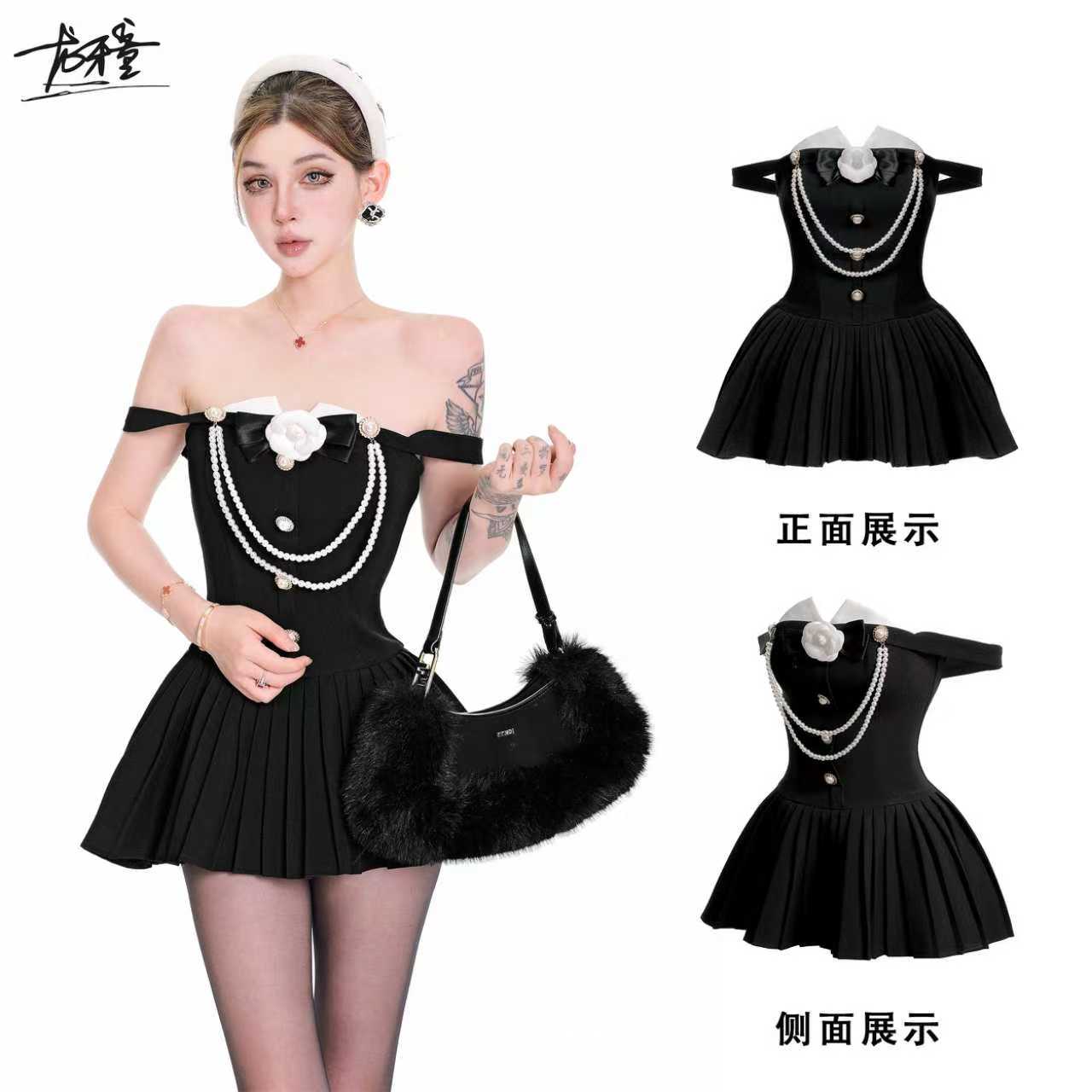 龙牙童推荐【法式山茶花】显瘦气质回门小香风套装辣妹性感百褶时尚