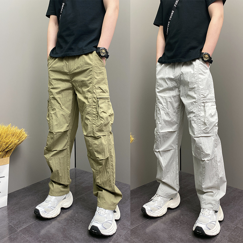 2025年夏季薄款潮流韩版痞帅宽松哈伦裤青年男士大口袋设计工装裤