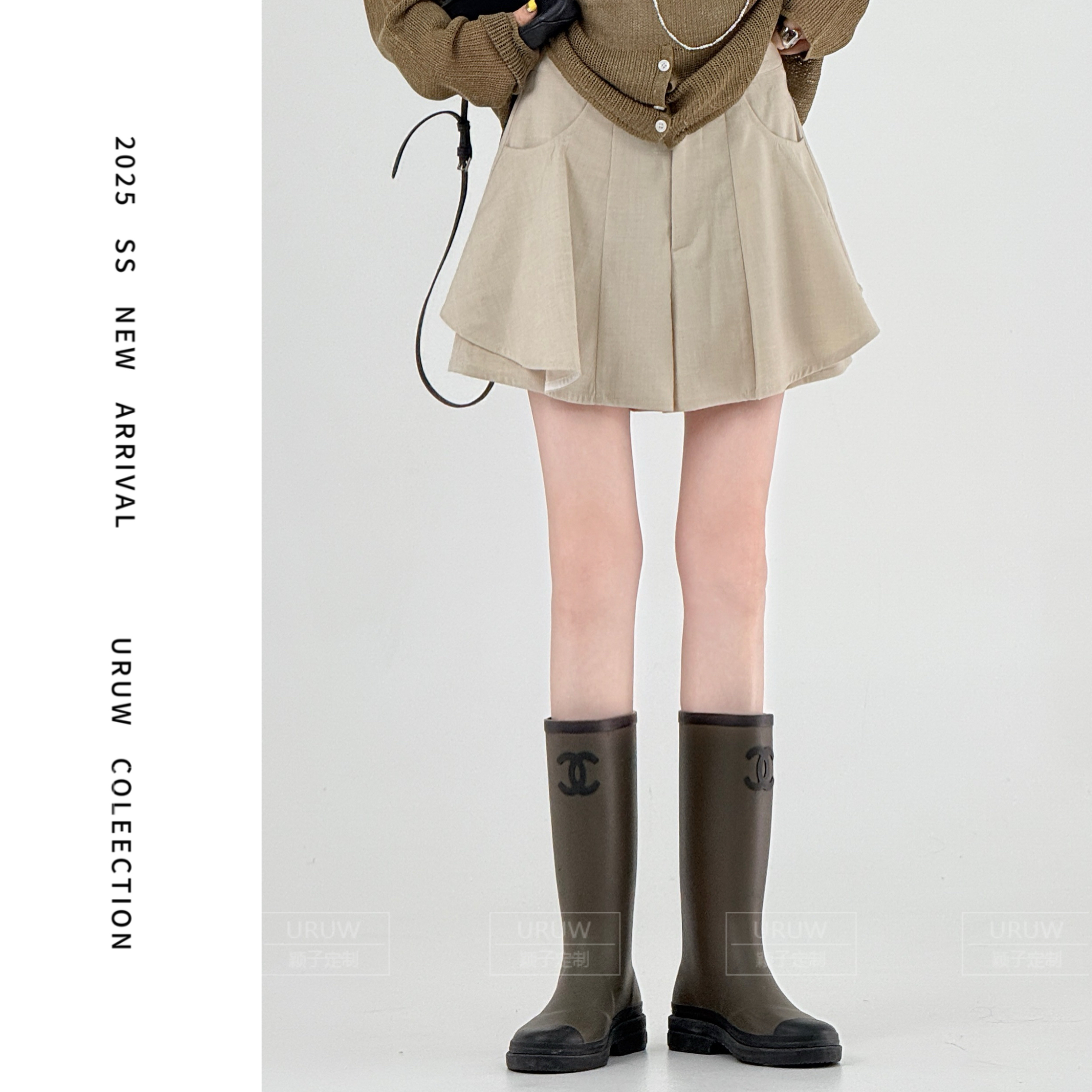 颖子定制【苏佛杂记】夏季荷叶边A字高腰短裤休闲百搭纯色短裤9539