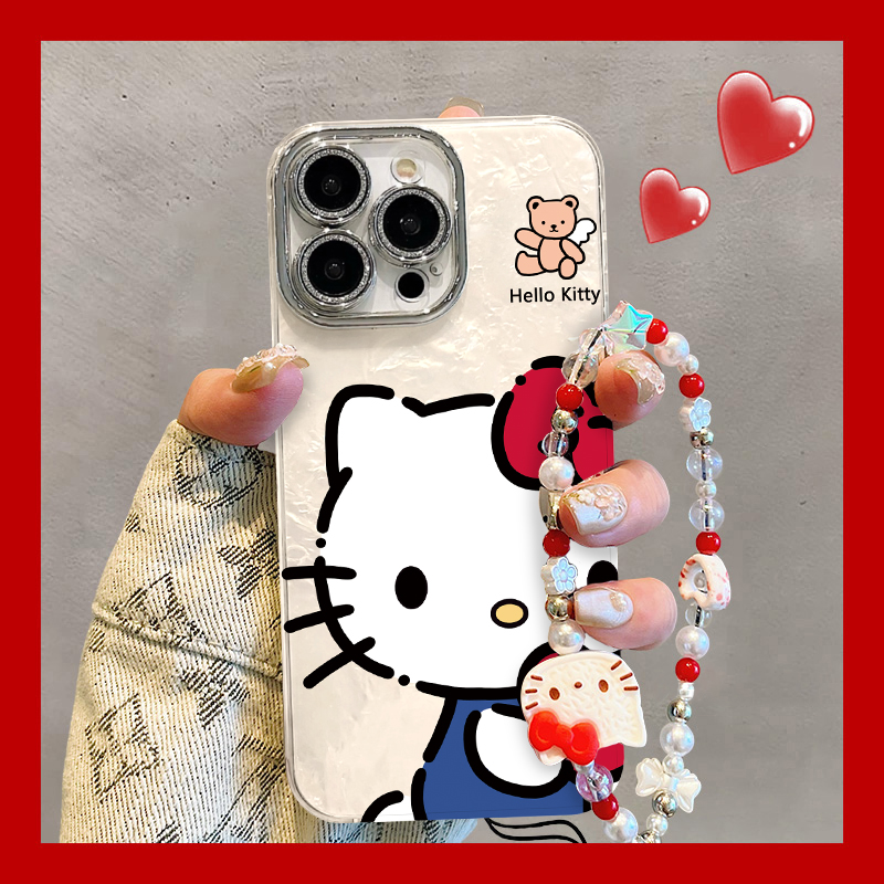 呆萌KT猫手机壳适用于苹果16/15/14可爱卡通华为mate70网红贝壳纹