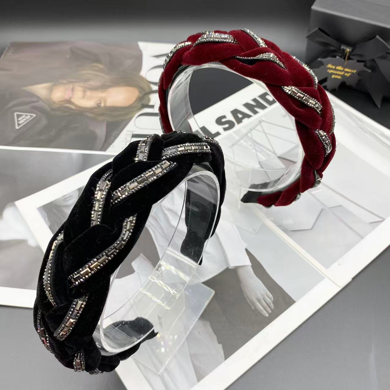 2025秋冬丝绒新款日韩原创设计欧美瑞丽少女风发箍发饰编织头饰