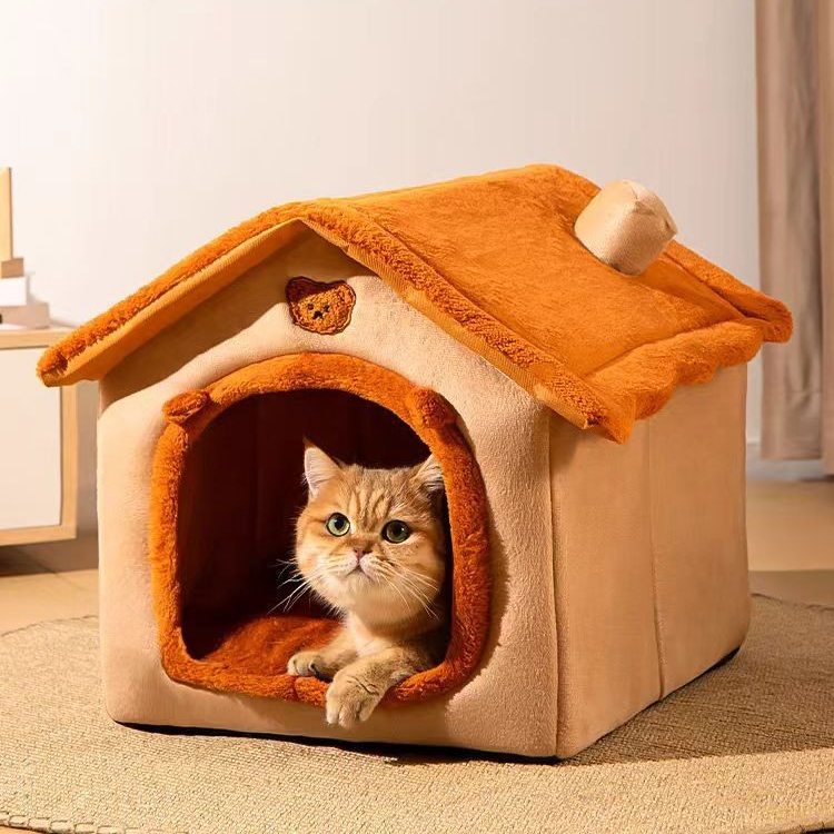 猫窝房子型冬季保暖小型犬兔子狗窝四季通用可拆洗宠物窝垫子TJ