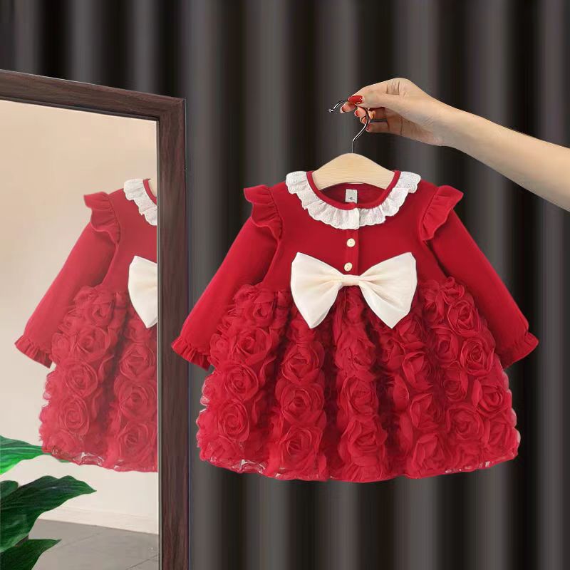 女童秋装连衣裙女宝宝周岁礼服春秋婴儿抓周公主裙小女孩生日裙子