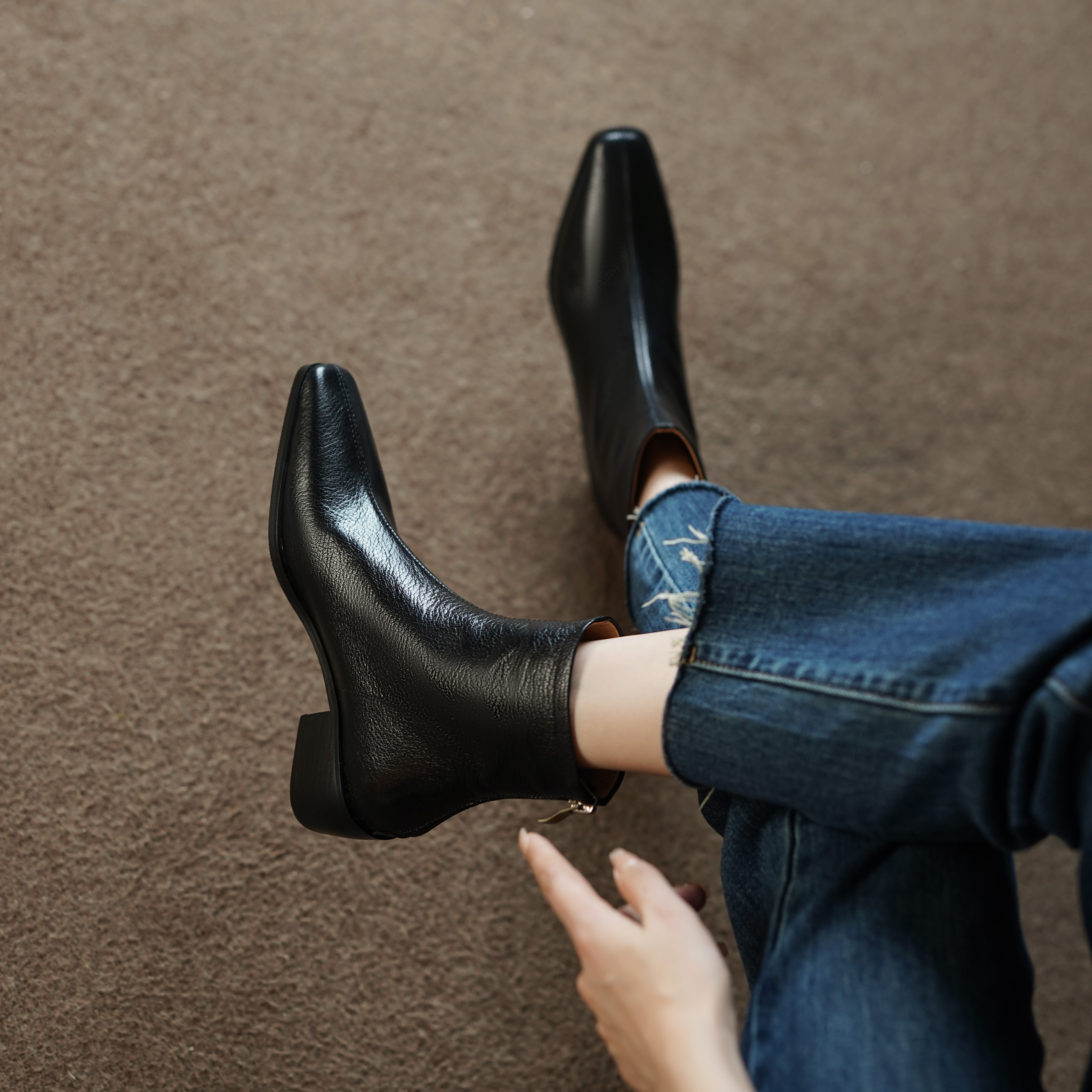 秋冬单靴粗跟法式中筒靴筒靴防滑时装靴高跟女靴女鞋百搭2025黑色