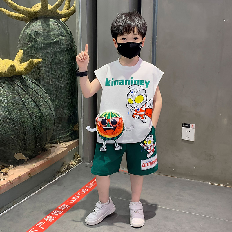 奥特曼男童夏装套装2025新款洋气宝宝痞帅男孩无袖短裤时髦衣服潮