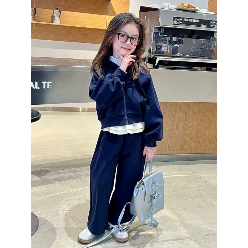 现货儿童童装女童运动套装2025春季新款连帽卫衣卫裤休闲两件套