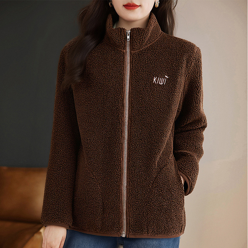 芳妮诗加厚大码女装保暖上衣冬装新款宽松休闲开衫拉链时尚外套女