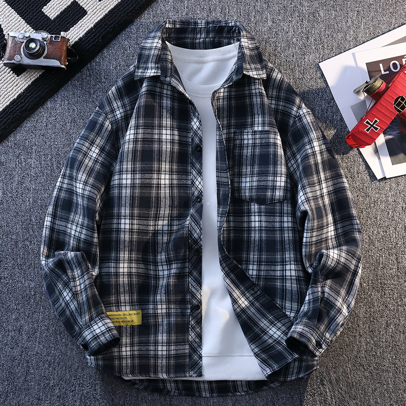 衬衫外套格子夹克青少年潮流港风慵懒风休闲宽松大码百搭格子衫