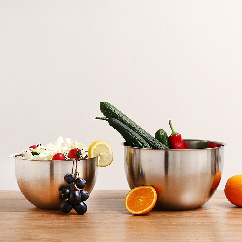 加厚18/10不锈钢和面打蛋盆洗菜盆沙拉碗带刻度烘焙碗16 20 24cm