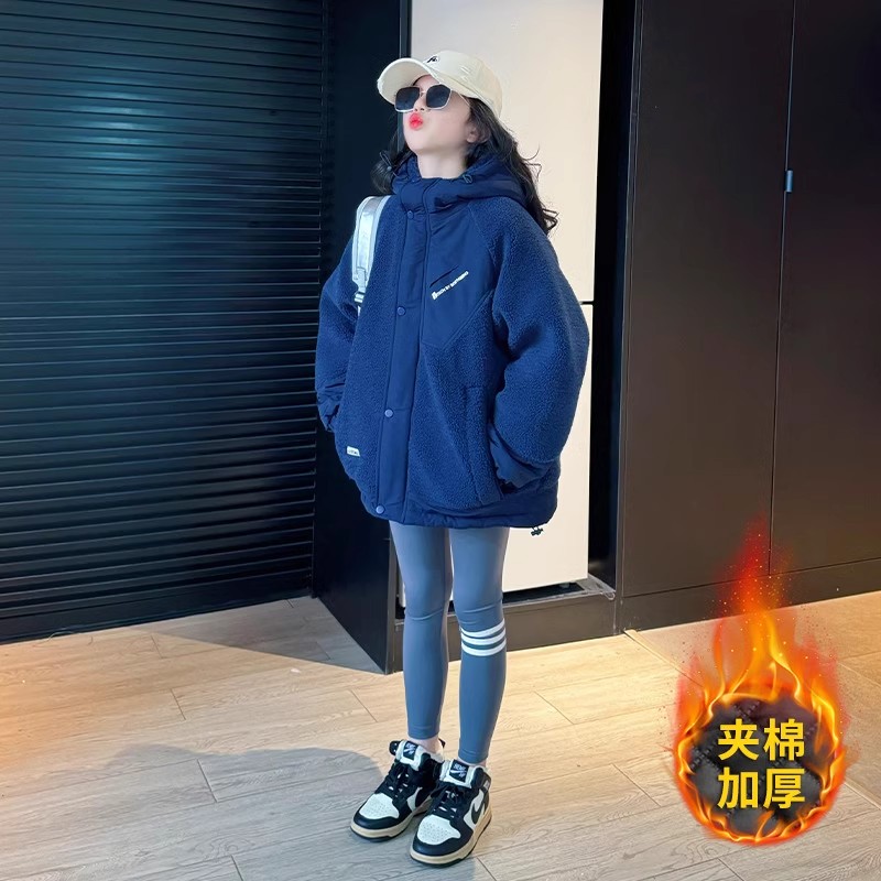 女童棉服冬装儿童洋气秋冬中大童夹棉2025新款摇粒绒冬装外套保暖