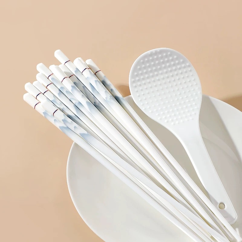 【佰陶匠】10双千里江山陶瓷筷子家用含陶瓷米饭铲2025新款