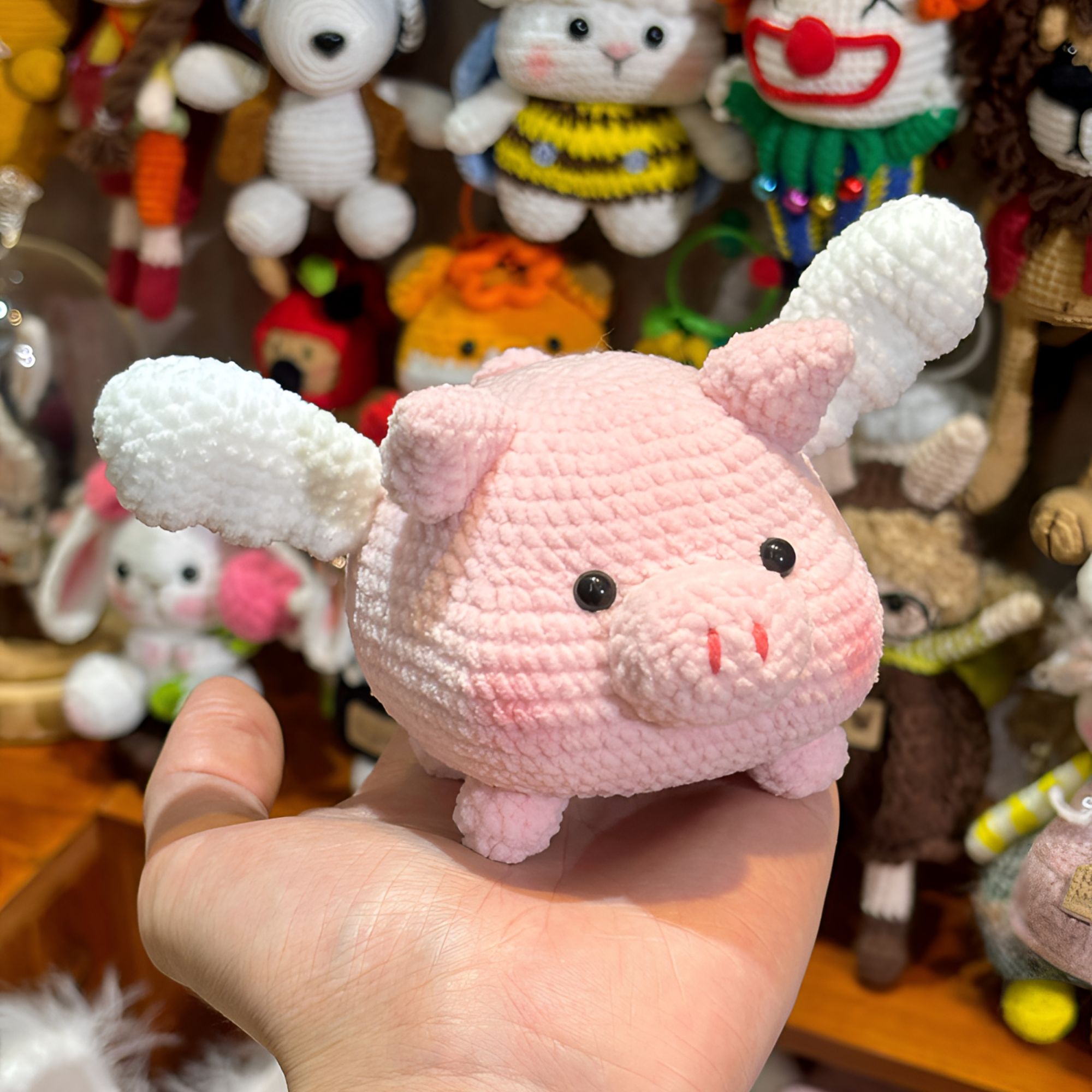 纯手工钩织编织针织飞天猪成品玩偶钥匙扣包包挂件摆件生日礼物