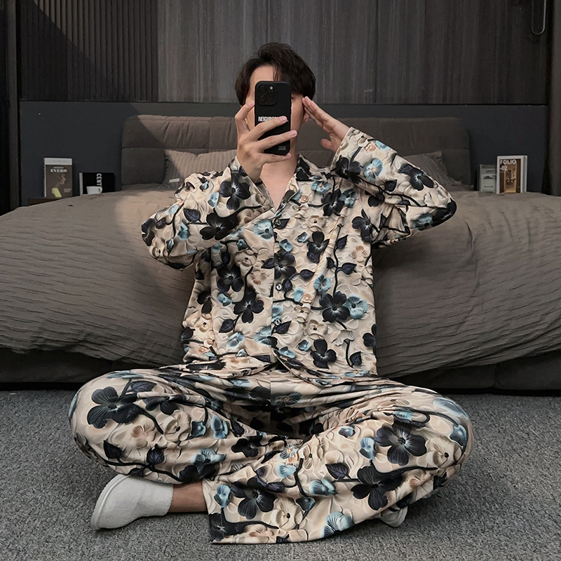 高级感睡衣男士德绒秋冬款长袖长裤加厚加绒保暖轻奢家居服男套装