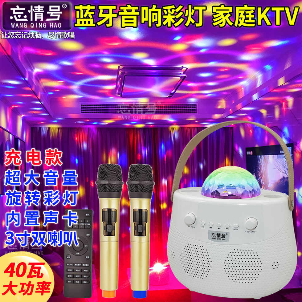 忘情号蓝牙K歌音响一体机轻奢家用音箱套装低音炮麦克风带七彩灯