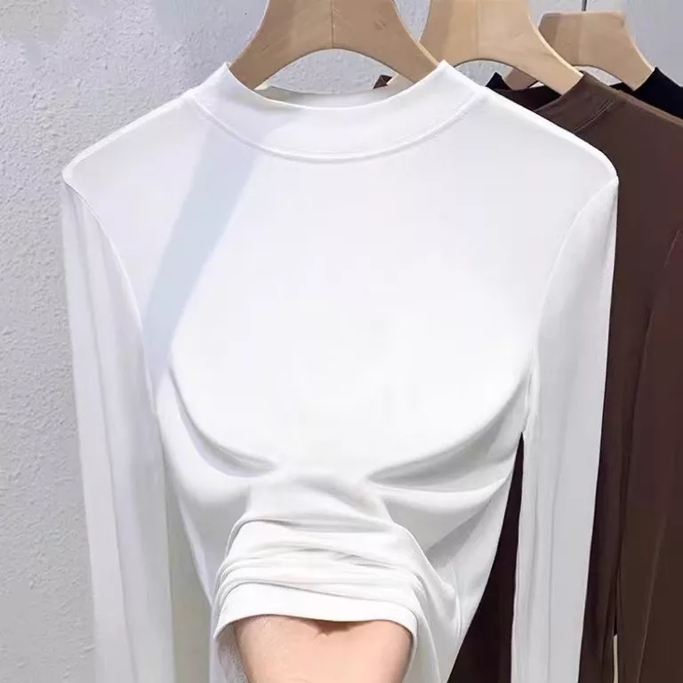 A09女士半高领百搭打底衫春秋薄款纯色长袖打底衫
