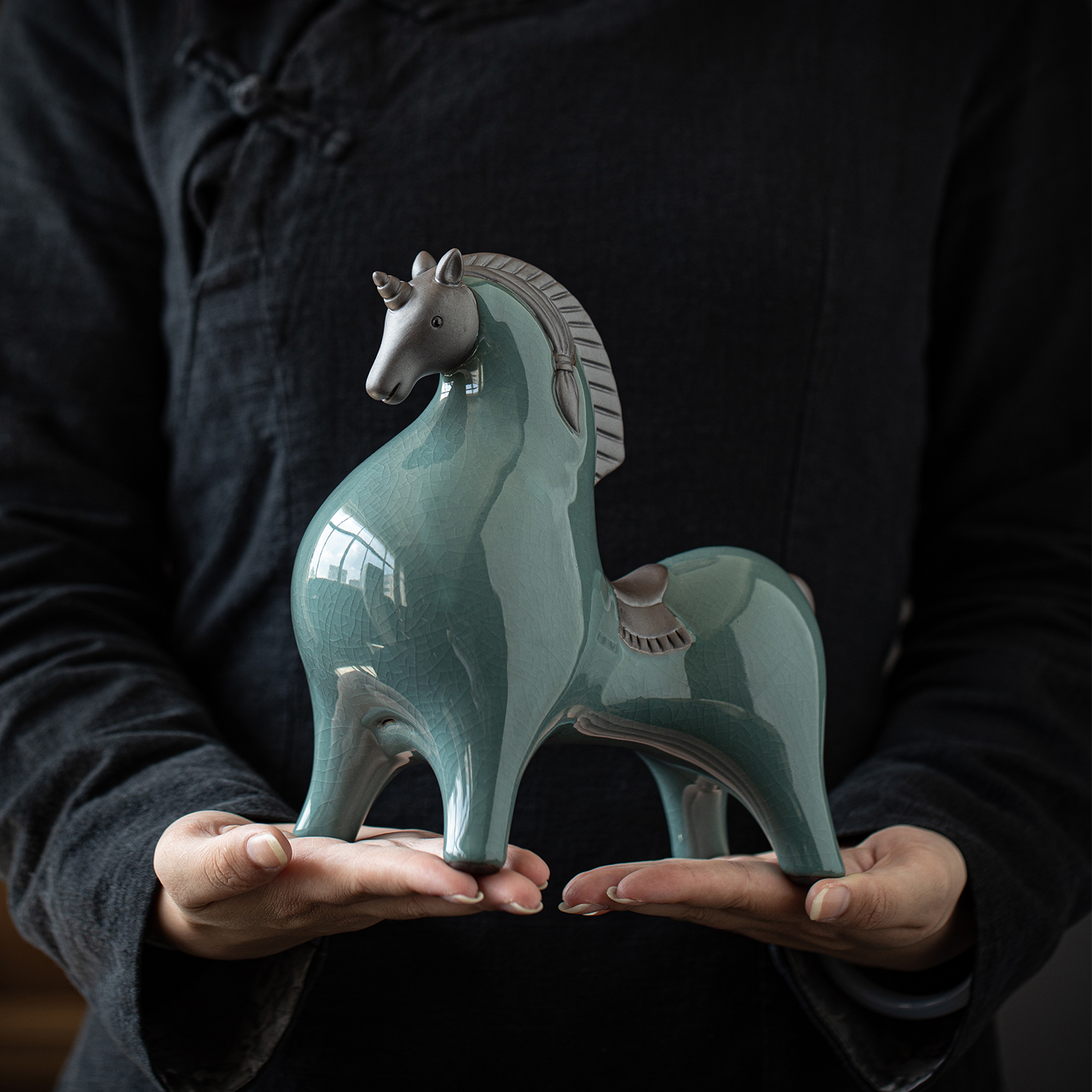 大号陶瓷哥窑唐马摆件马年生肖吉祥物办公桌面马到成功装饰品摆设