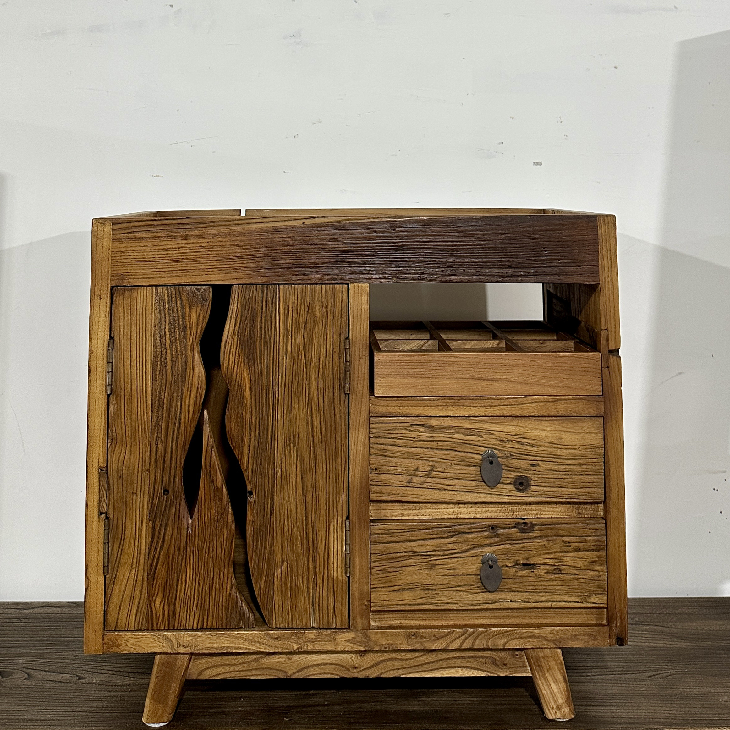 侘寂风茶水柜茶桌烧水柜实木边柜茶台烧水实木九宫格收纳茶杯茶碗