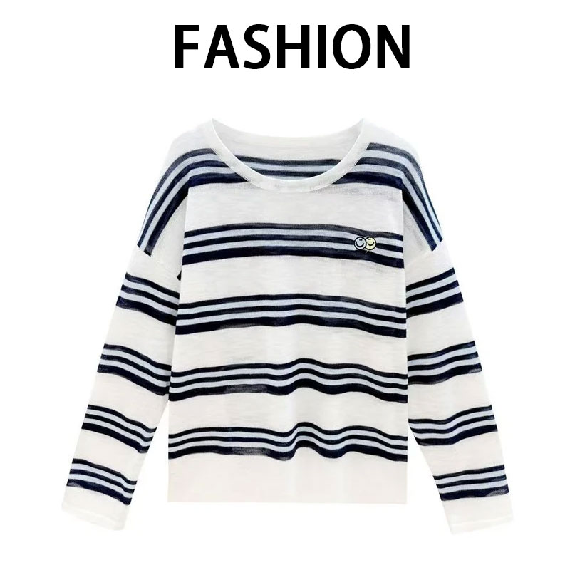 【嬉皮笑脸】2025夏季新款休闲设计师上衣女士撞色时尚防晒长袖T恤