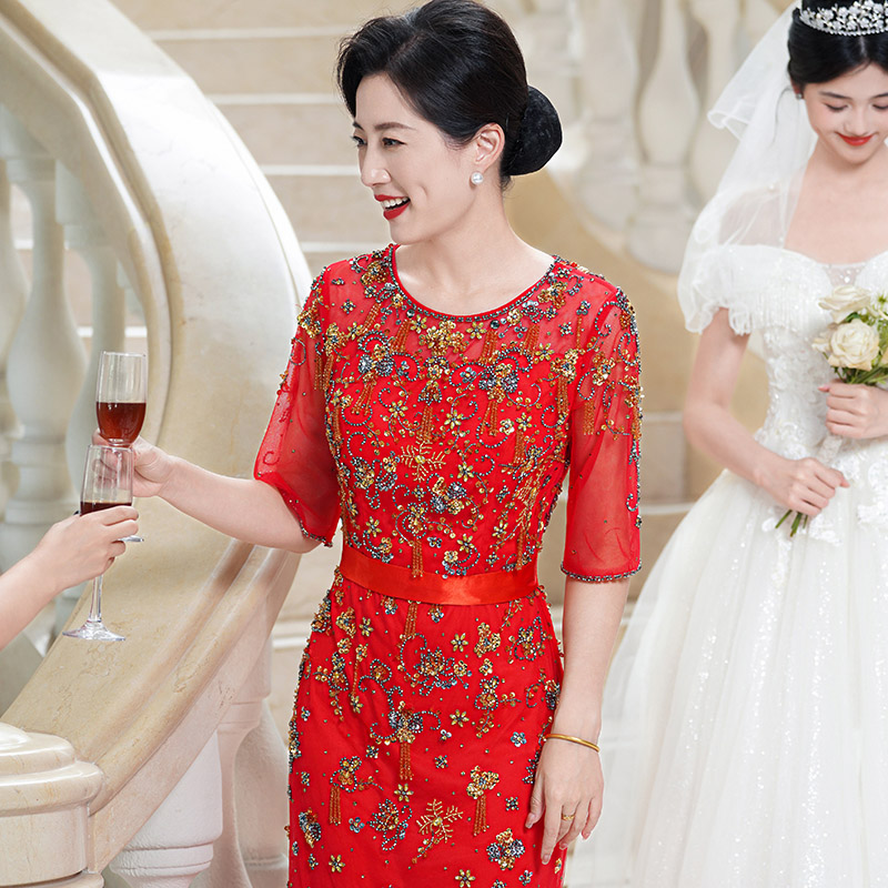 5995高端喜妈妈婚宴礼服高级奢华结婚日常走秀聚会演出主持晚礼服