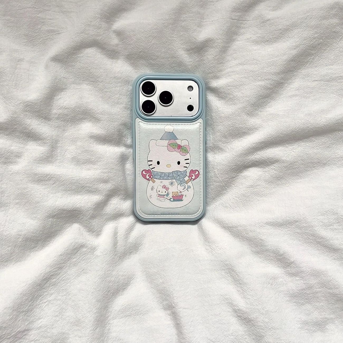 围巾雪人kt猫适用于iphone17Promax鼓包手机壳16Pro苹果15/14皮质