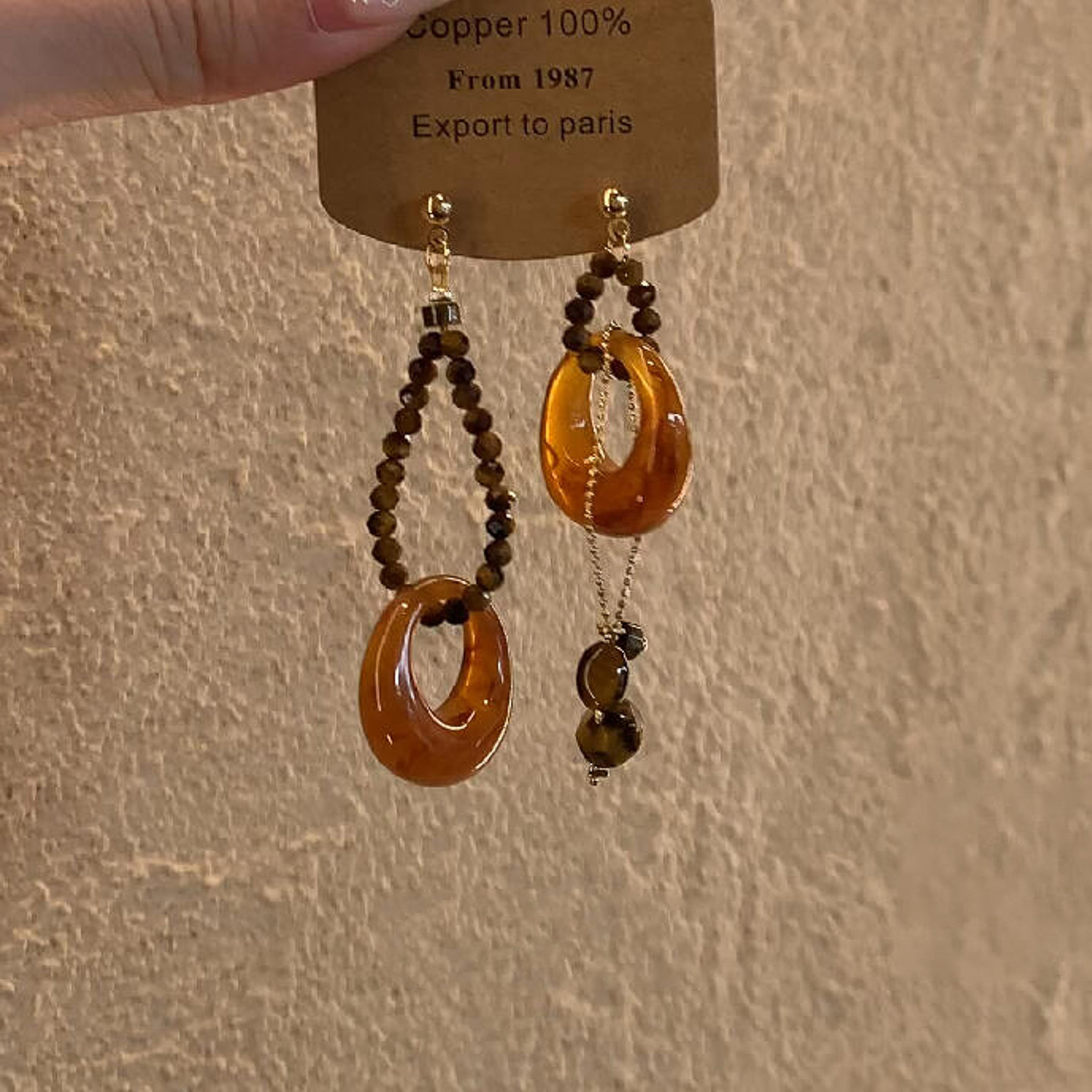 铜合金耳饰 美拉德复古串珠流苏耳环女2025新款不对称高级感耳饰