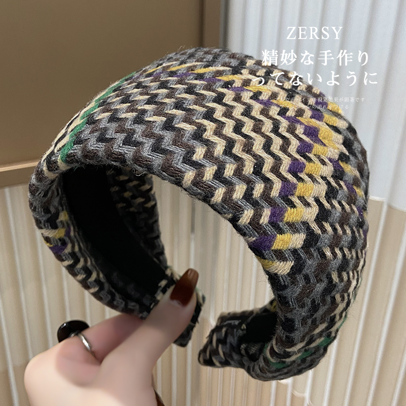 秋冬复古加厚毛呢发箍女高颅顶遮白发洗脸头箍显脸小发卡发捆发饰