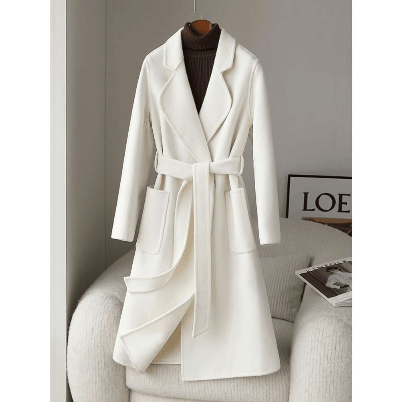 新款法式风大衣双面呢腰带可拆卸洋气美德洋气毛呢大衣外套