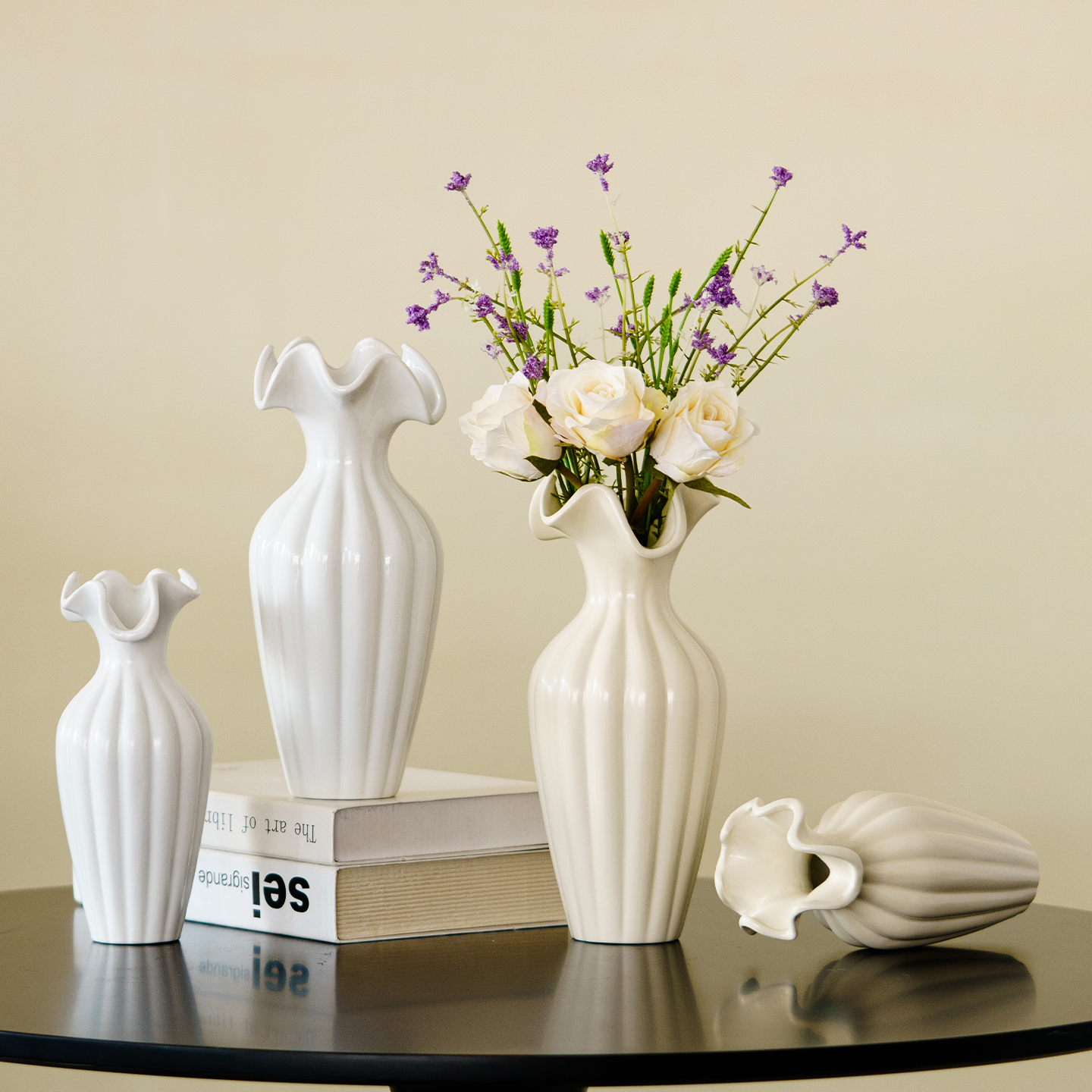 宿雨轻奢奶油风陶瓷花瓶家居客厅插花摆件鲜花水培花器小众设计感