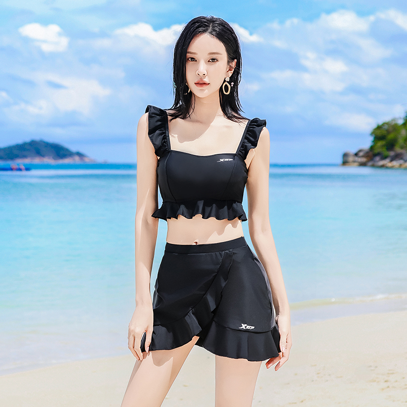 特步分体泳衣女2025新款性感显瘦女孩小胸聚拢高腰裙式海边度假装
