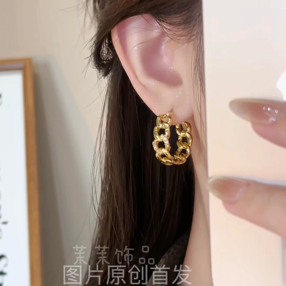 铜合金锆石耳饰 【金属圆叙】金属风2.5cm耳圈