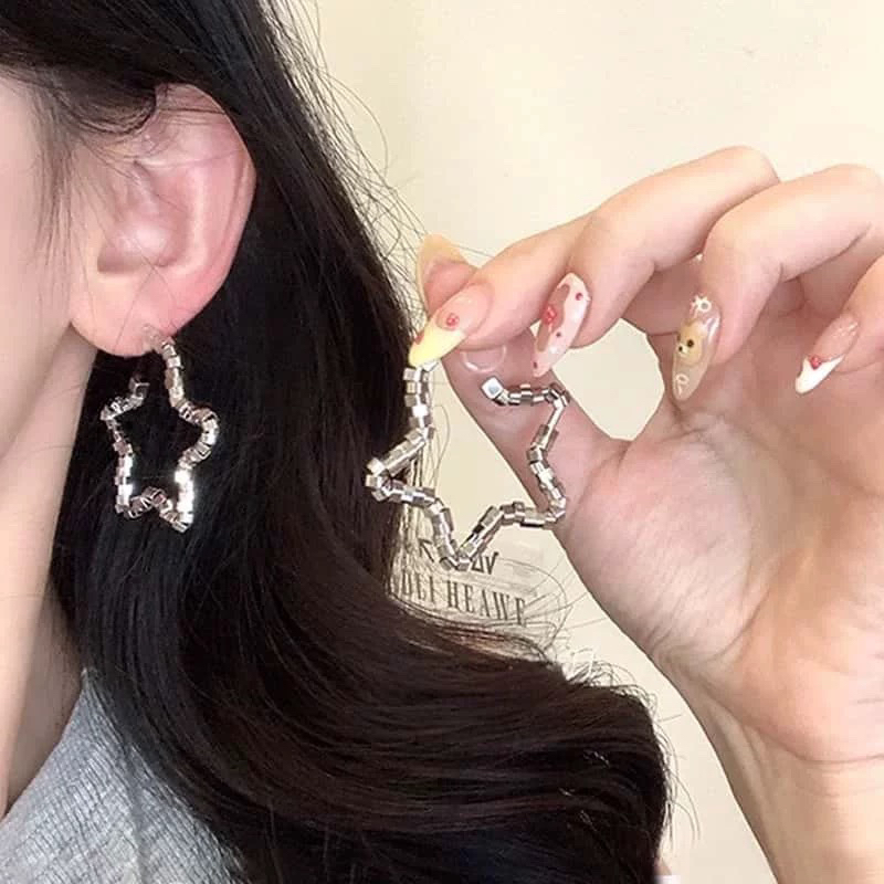 铜合金耳饰 星星~银色女日韩轻奢风耳饰耳饰百搭欧美风 A172