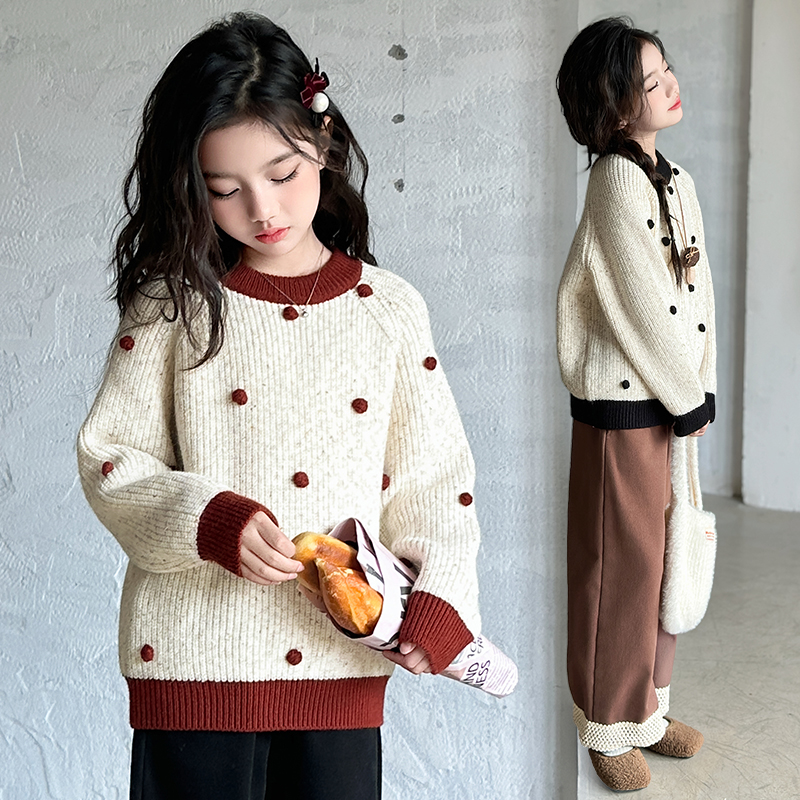 女童毛衣针织衫加厚秋冬装新款中大童韩版休闲打底衫冬季保暖上衣