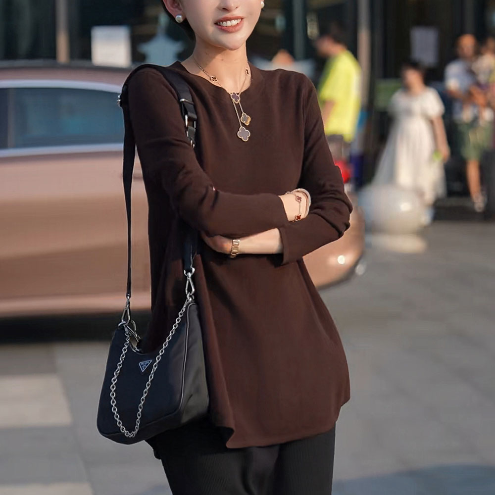 时尚咖色针织衫女士2025秋季高级感宽松显瘦洋气减龄打底长袖上衣