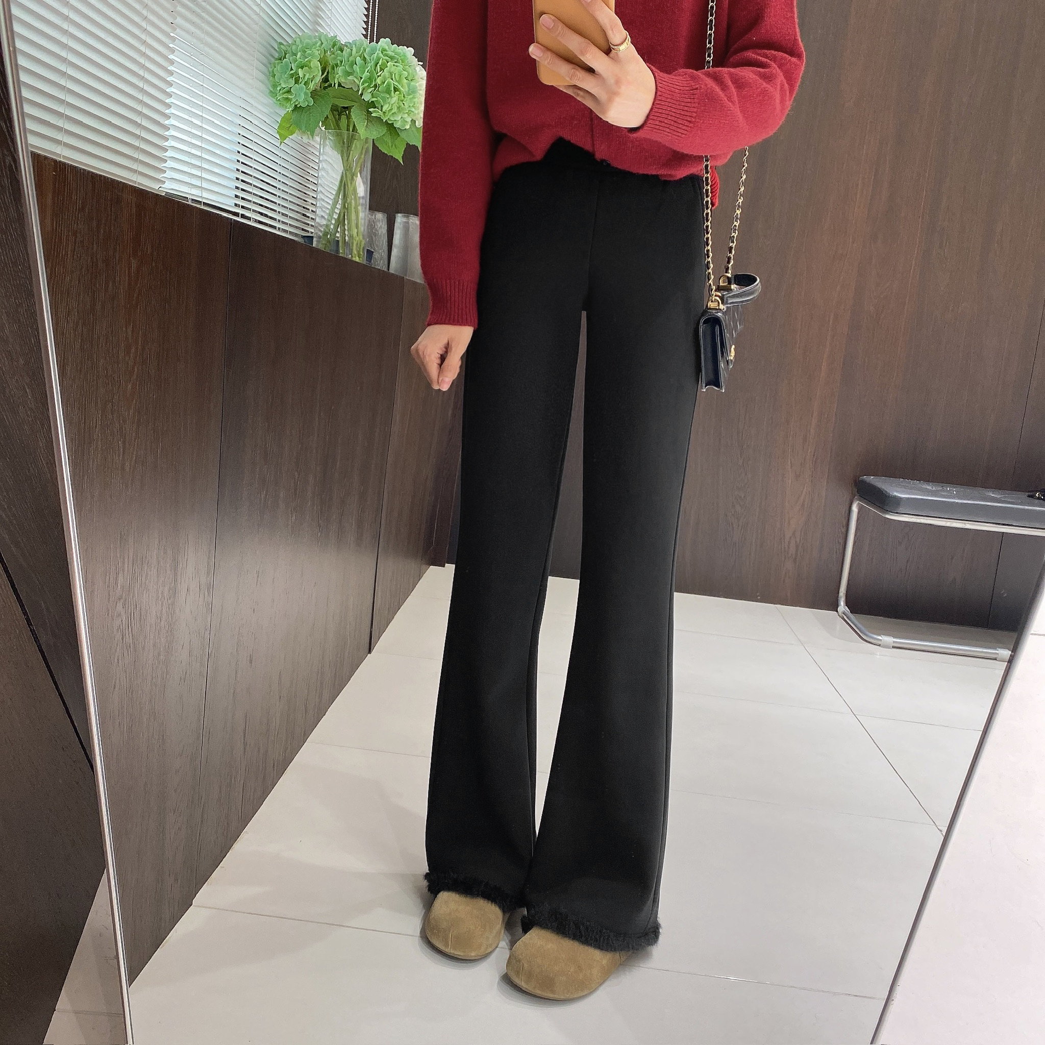 IMFLY金小金自制女装 加绒休闲裤DYK2928冬季窄版休闲微喇裤