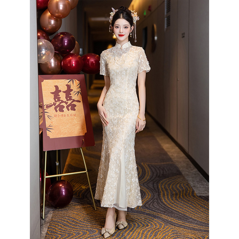 新中式旗袍改良版鱼尾裙2025新款新娘订婚礼服回门便装高级感修身