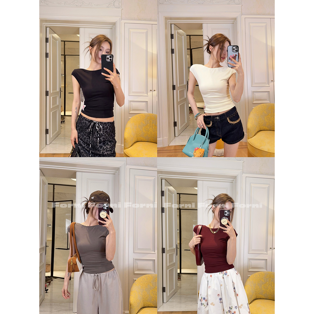 FORNI 小飞Tee 大show好身材极简系列显瘦掐腰小飞袖U领T恤上衣