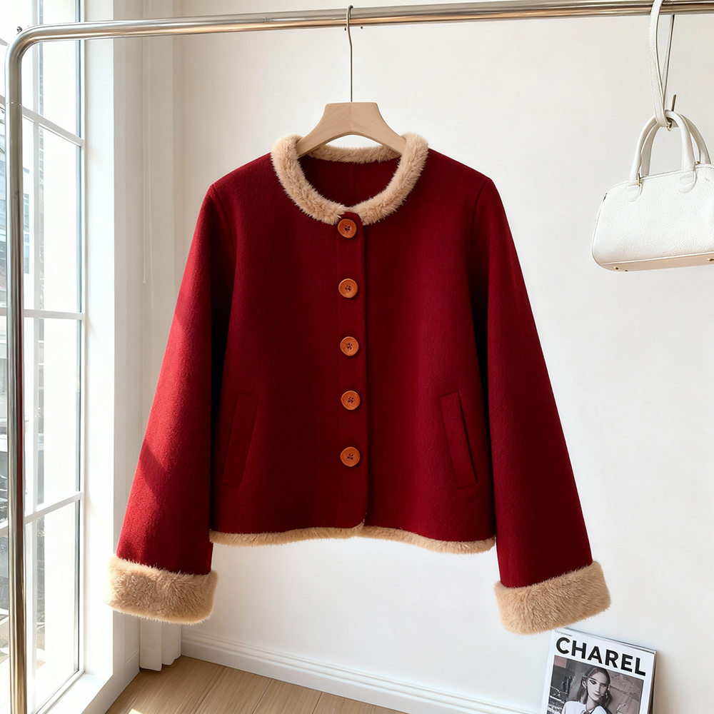 本命年新年红色毛呢外套女2025冬季新中式国风气质高级感复古上衣