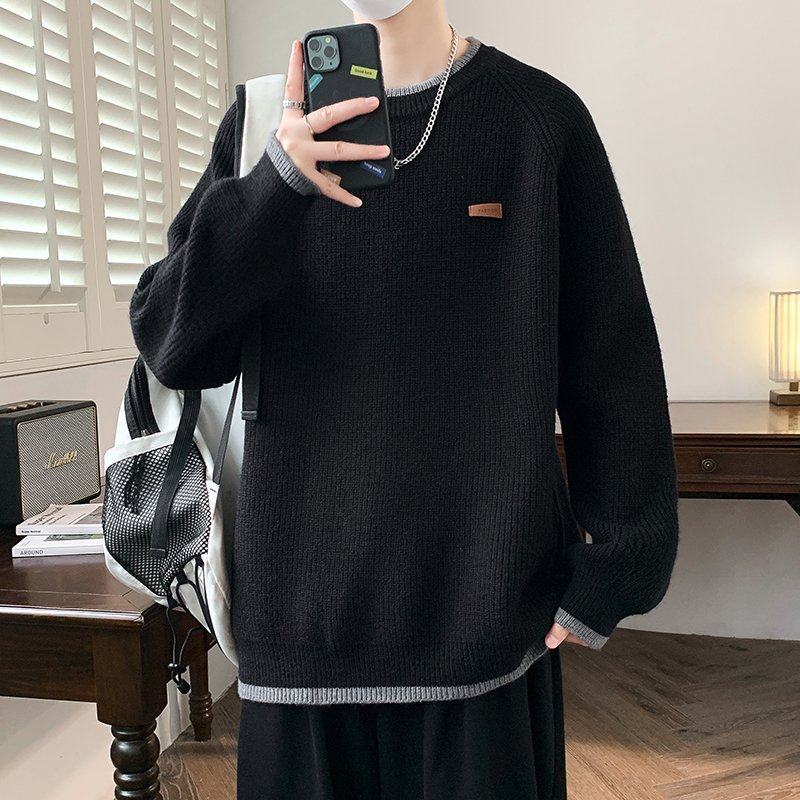 潮流百搭ins港风韩版秋冬季男士休闲毛衣针织衫圆领长款修身型薄