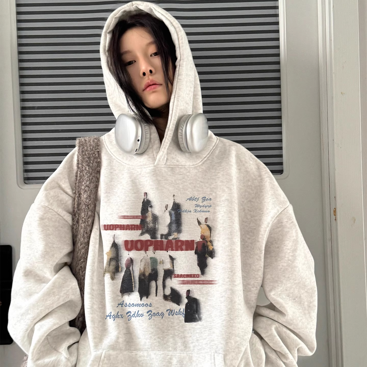 凯颂大码300斤美式高街vibe风连帽卫衣男女秋冬宽松显瘦重磅上衣