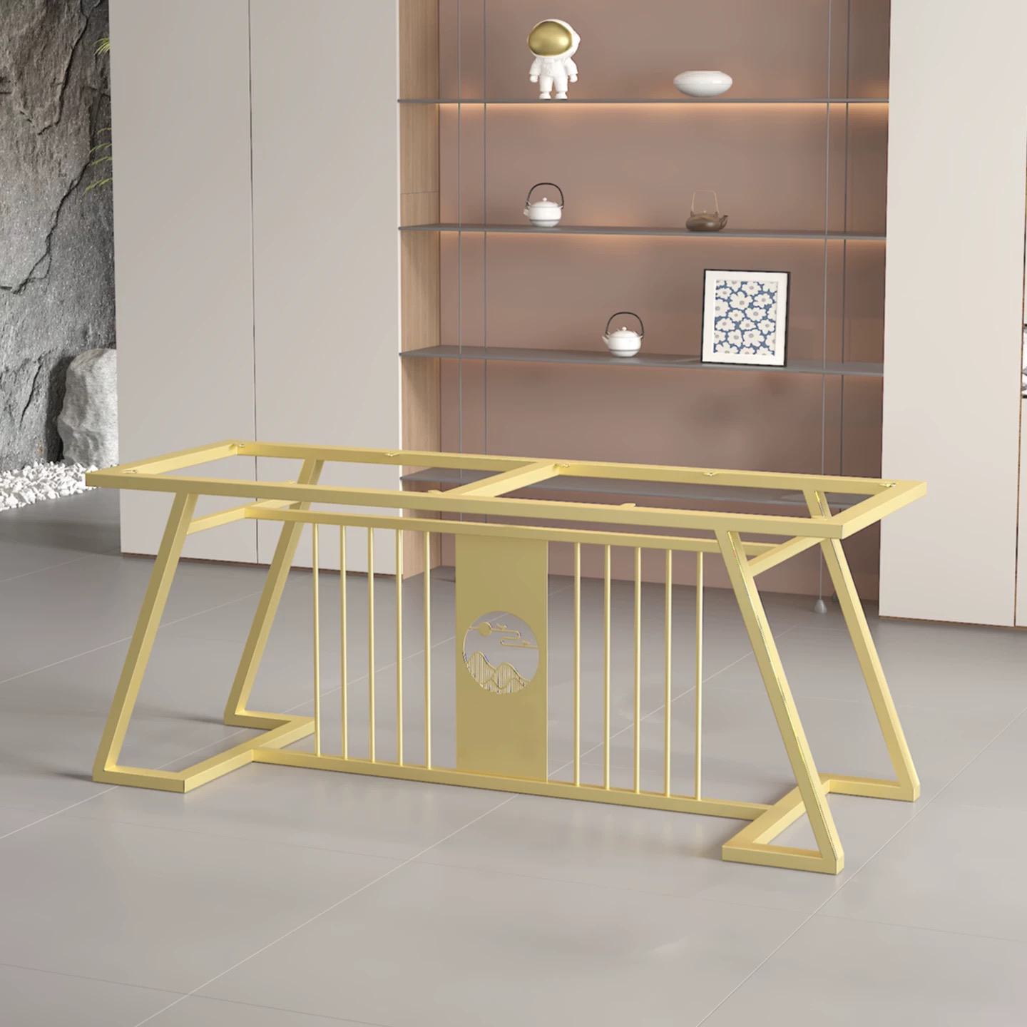 创意新中式茶桌腿支架岩板桌脚大理石底座实木办公书桌餐桌脚架子