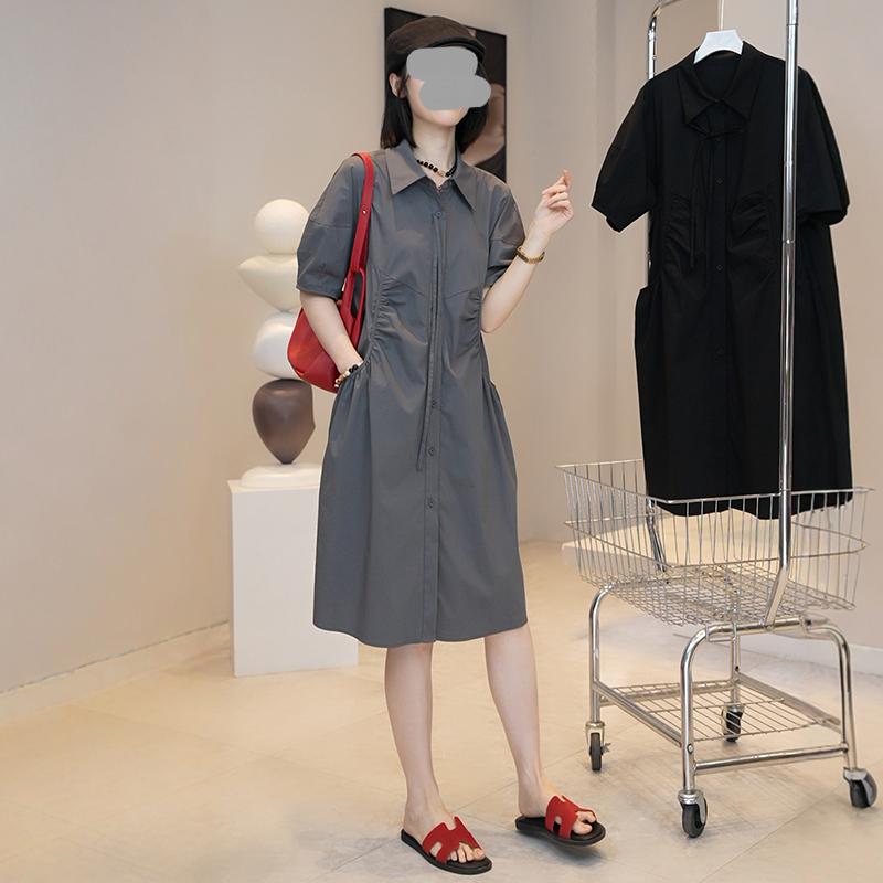 韩版气质休闲短袖衬衫连衣裙女装2026夏季新款独特漂亮超好看裙子