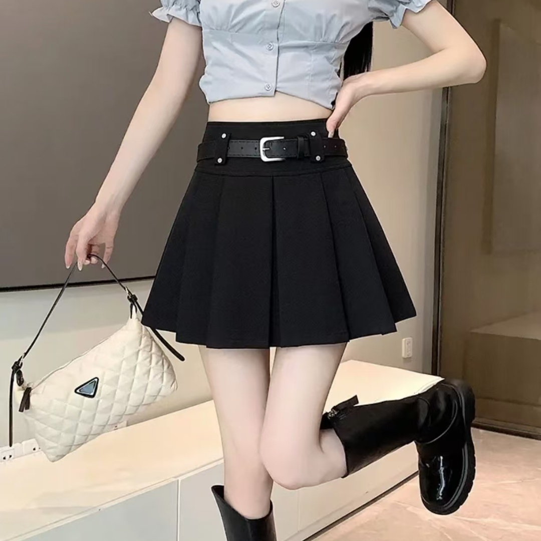 灰色百褶裙女短裙春秋2025新款韩版小个子高腰包臀a字半身裙西装