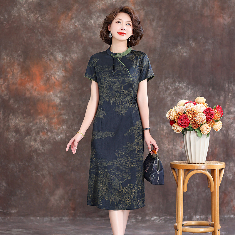 齐黛国际大牌新中式真丝桑蚕丝连衣裙女2025春夏优雅新款妈妈旗袍