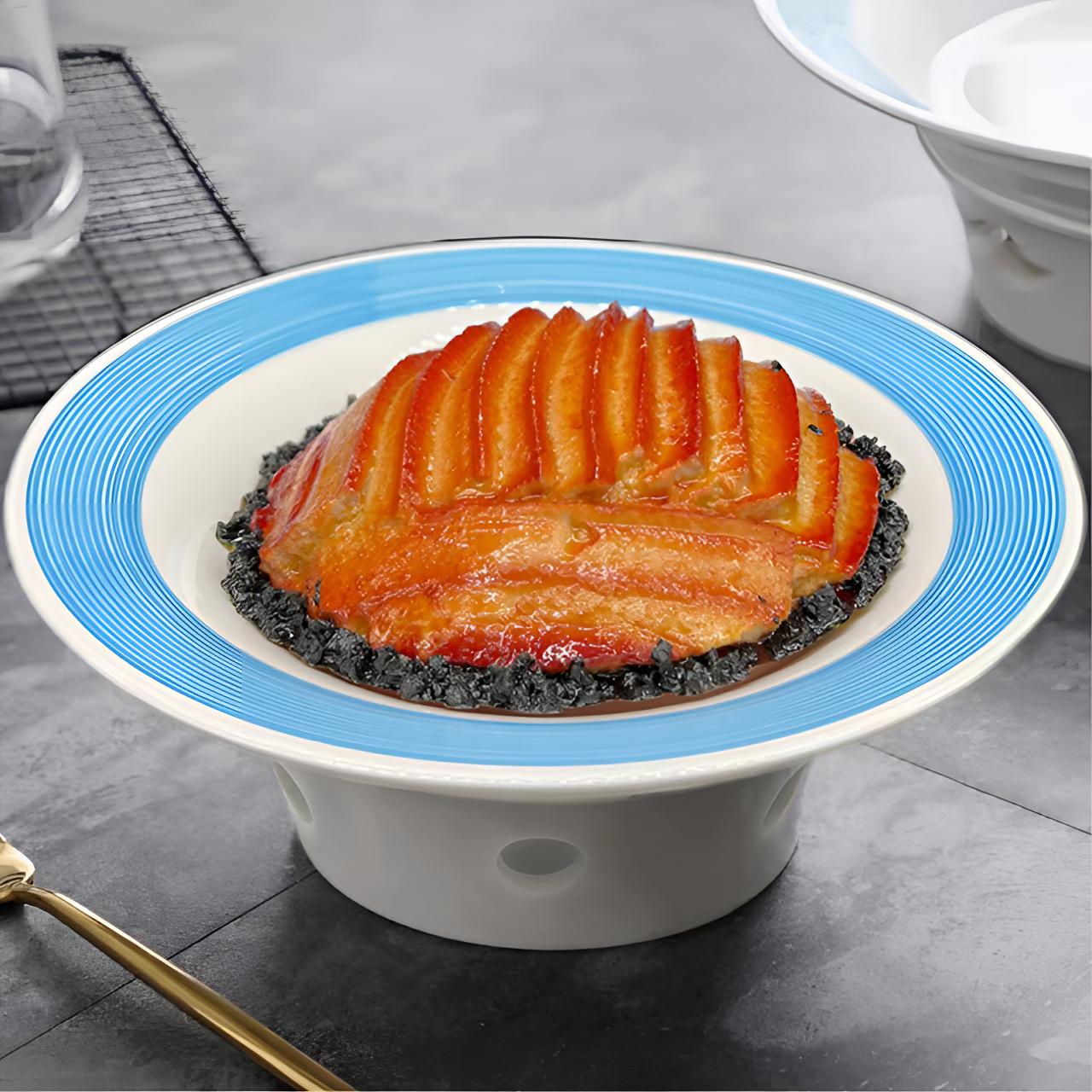 10英寸汉斯盘蓝白盘子保温酒店陶瓷家用菜盘圆形商用意面盘西餐盘