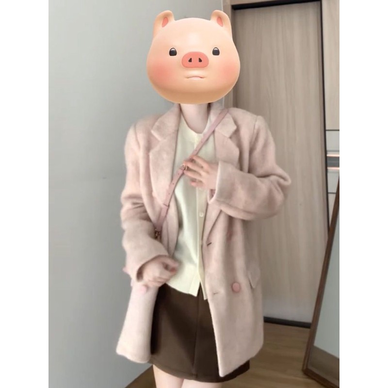 短款西装粉色毛呢外套女秋冬季2025新款加厚呢子大衣高级感小个子