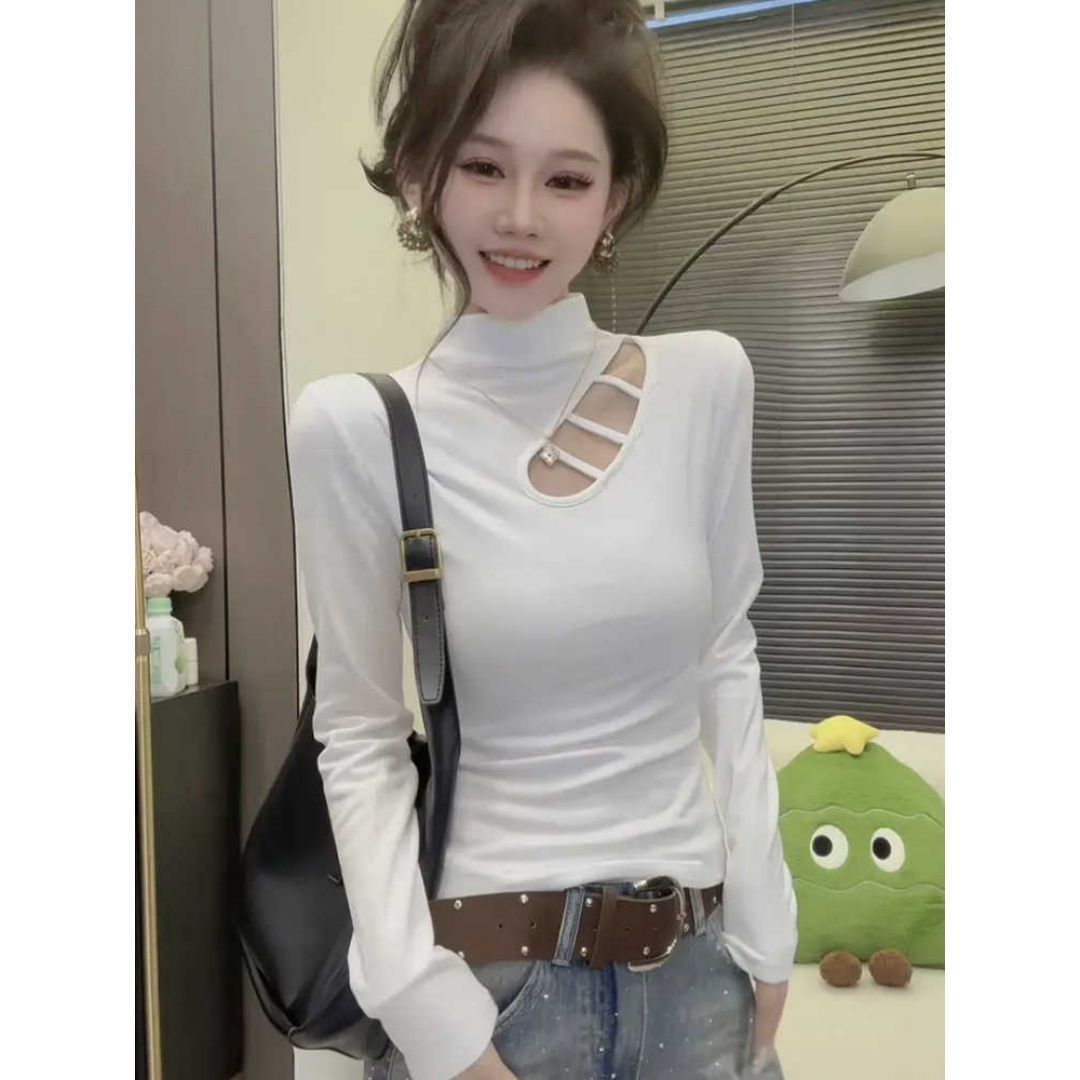 大码德绒韩系镂空设计长袖上衣女秋冬新款宽松显瘦遮肉保暖打底衫